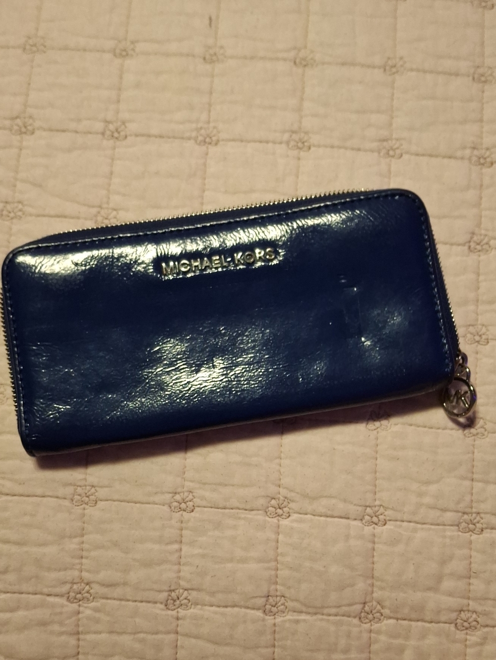 Michael Kors Glossy Blue Patent Zip Wallet